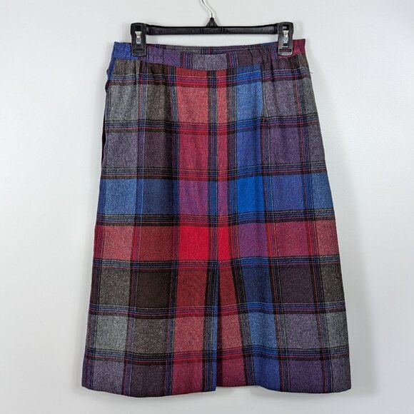 Vintage Boston Traveler Wool Blend Knee Length Plaid Skirt Made in USA - Picture 2 of 6